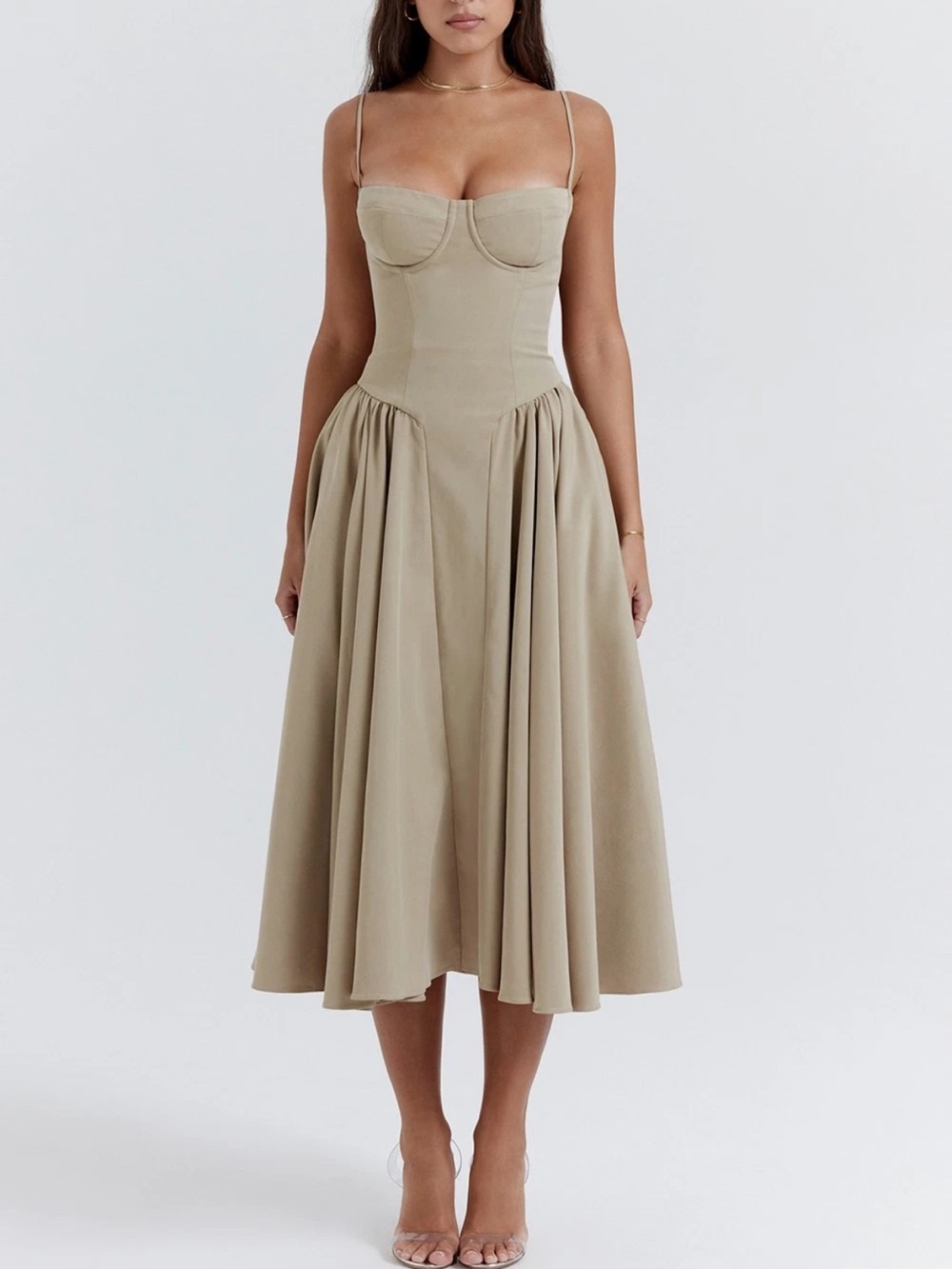 House of CB Samaria taupe corset Midi Dress